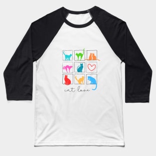 Nine colorful cats in square frame and one heart Baseball T-Shirt